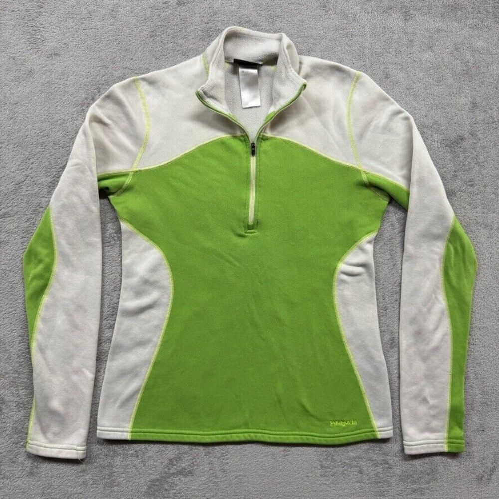 Patagonia Quarter 1/4 Zip Pullover Sweatershirt Womens Small Green White Outdoor